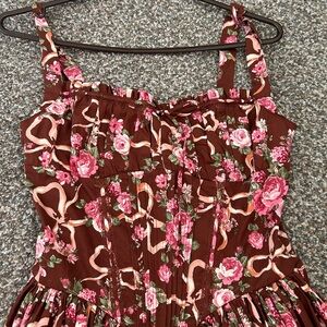 NWOT - Junior Size Emerald Sundae Brown Dress with Pink Rose Print